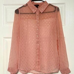 Pink Sheer Buttoned Blouse with Notched Collar